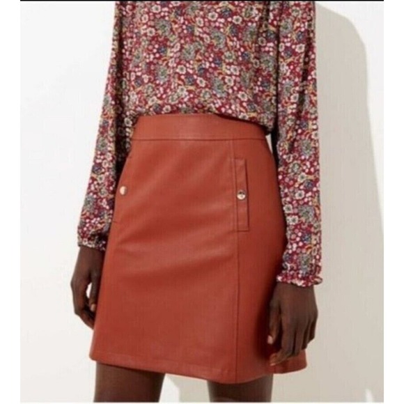 LOFT Dresses & Skirts - Loft Soft Vegan Leather Lined Mini A-Line Skirt Size 4 Copper Brown Faux Pockets